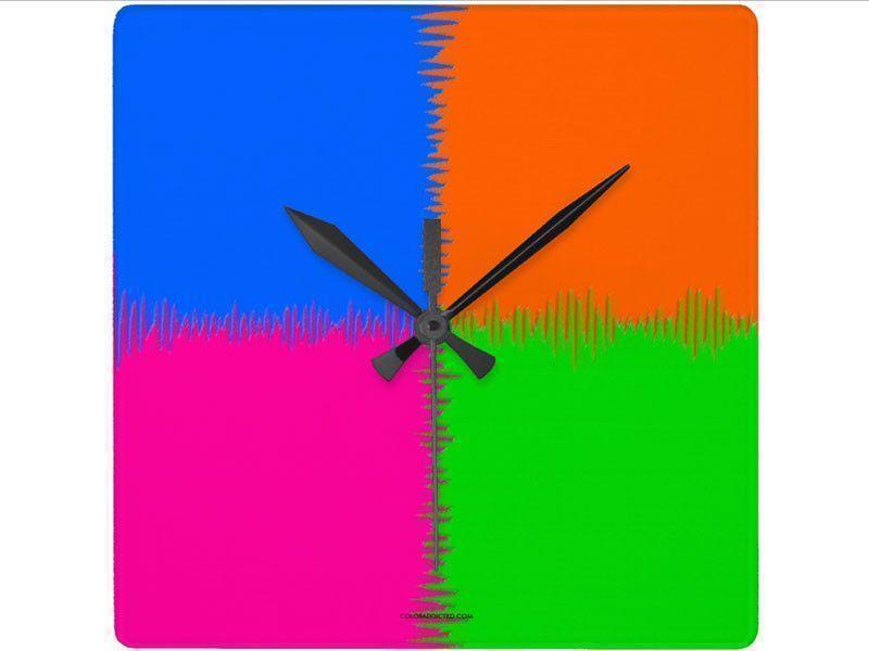 Wall Clocks-QUARTERS Square Wall Clocks-Orange, Fuchsia, Blue &amp; Green-from COLORADDICTED.COM-
