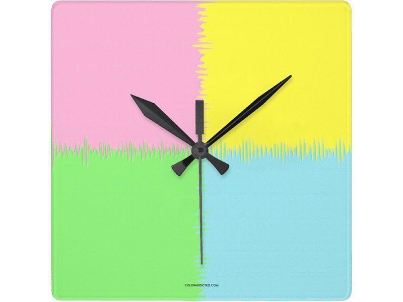 Wall Clocks-QUARTERS Square Wall Clocks-Pink, Light Blue, Light Green &amp; Light Yellow-from COLORADDICTED.COM-
