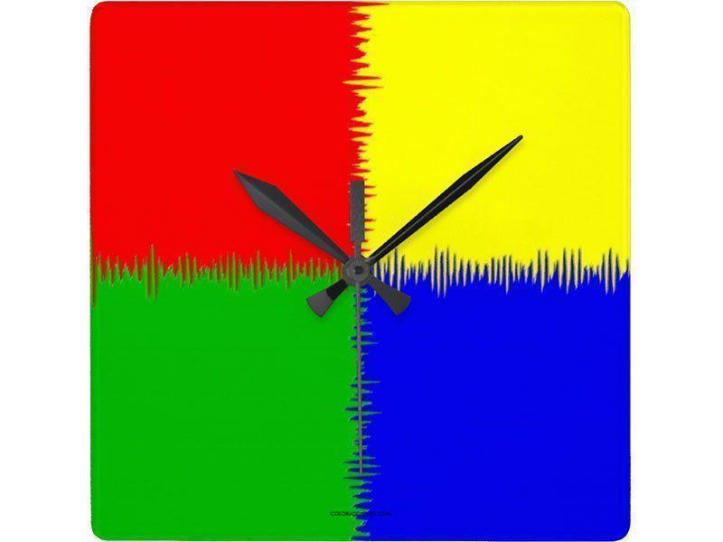 Wall Clocks-QUARTERS Square Wall Clocks-Red, Blue, Green &amp; Yellow-from COLORADDICTED.COM-