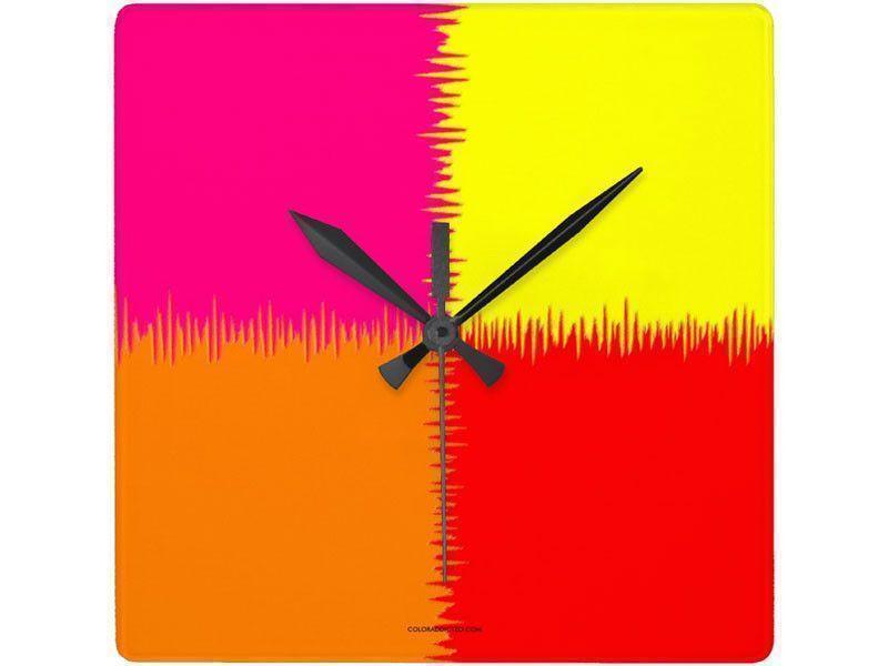Wall Clocks-QUARTERS Square Wall Clocks-Red, Orange, Fuchsia &amp; Yellow-from COLORADDICTED.COM-