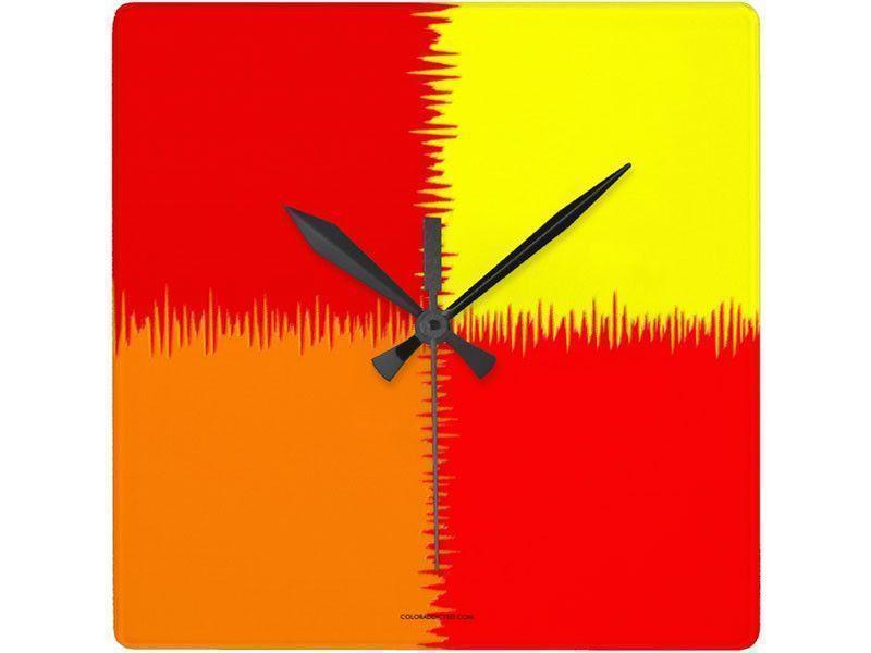 Wall Clocks-QUARTERS Square Wall Clocks-Reds, Orange &amp; Yellow-from COLORADDICTED.COM-