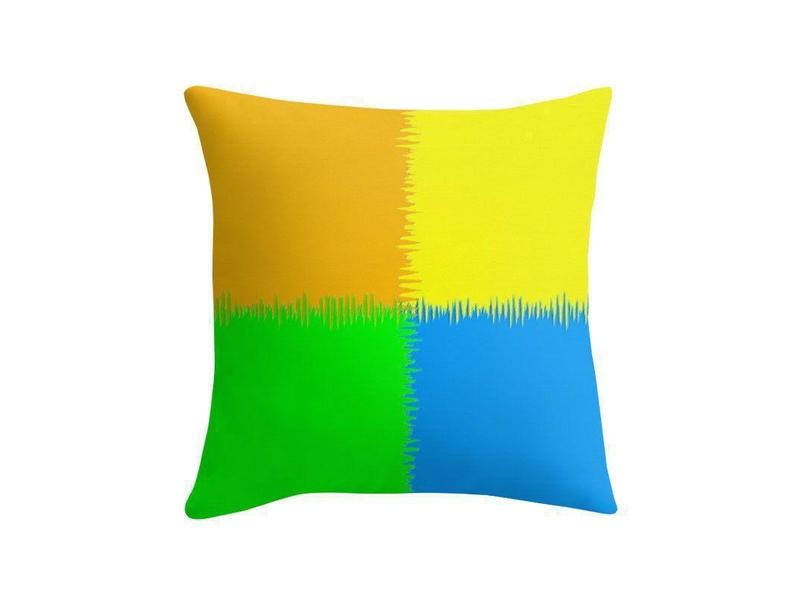Throw Pillows &amp; Throw Pillow Cases-QUARTERS Throw Pillows &amp; Throw Pillow Cases-Orange &amp; Blue &amp; Green &amp; Yellow-from COLORADDICTED.COM-
