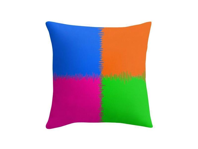 Throw Pillows &amp; Throw Pillow Cases-QUARTERS Throw Pillows &amp; Throw Pillow Cases-Orange &amp; Fuchsia &amp; Blue &amp; Green-from COLORADDICTED.COM-