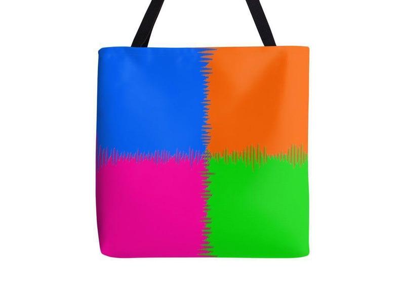 Tote Bags-QUARTERS Tote Bags-Orange &amp; Fuchsia &amp; Blue &amp; Green-from COLORADDICTED.COM-