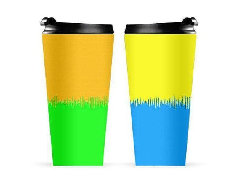 Travel Mugs-QUARTERS Travel Mugs-Orange &amp; Blue &amp; Green &amp; Yellow-from COLORADDICTED.COM-