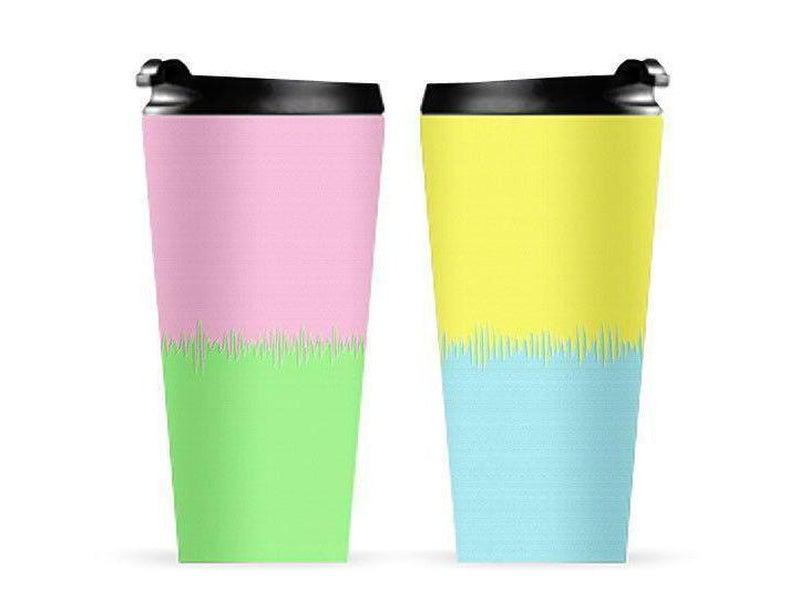 Travel Mugs-QUARTERS Travel Mugs-Pink &amp; Light Blue &amp; Light Green &amp; Light Yellow-from COLORADDICTED.COM-