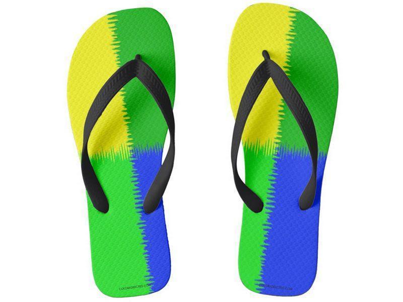 Flip Flops-QUARTERS Wide-Strap Flip Flops-Blues &amp; Greens &amp; Yellow-from COLORADDICTED.COM-