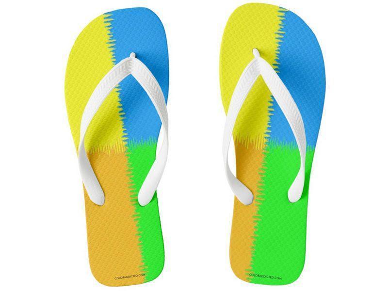 Flip Flops-QUARTERS Wide-Strap Flip Flops-Orange &amp; Blue &amp; Green &amp; Yellow-from COLORADDICTED.COM-