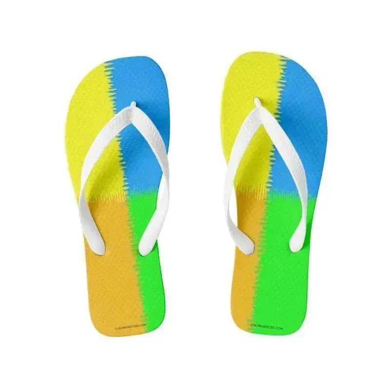 Flip Flops-QUARTERS Wide-Strap Flip Flops-Orange & Blue & Green & Yellow-from COLORADDICTED.COM-