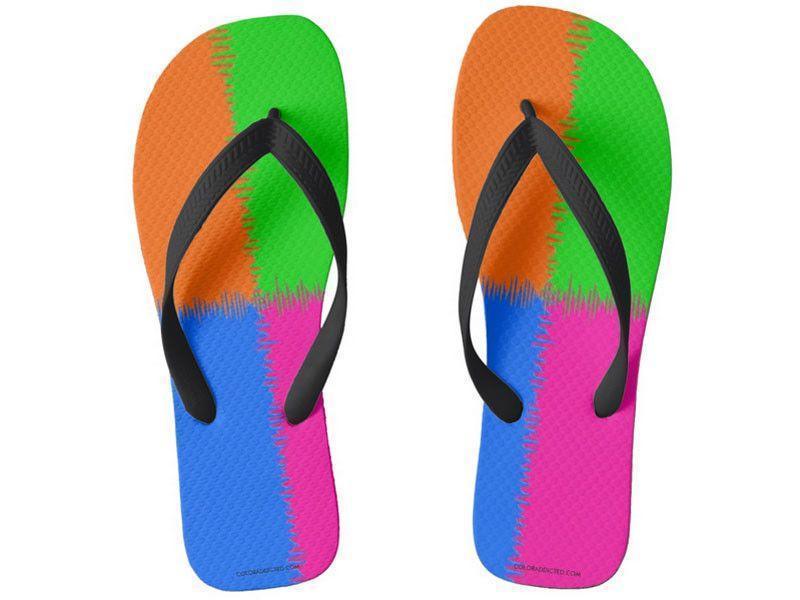 Flip Flops-QUARTERS Wide-Strap Flip Flops-Orange &amp; Fuchsia &amp; Blue &amp; Green-from COLORADDICTED.COM-