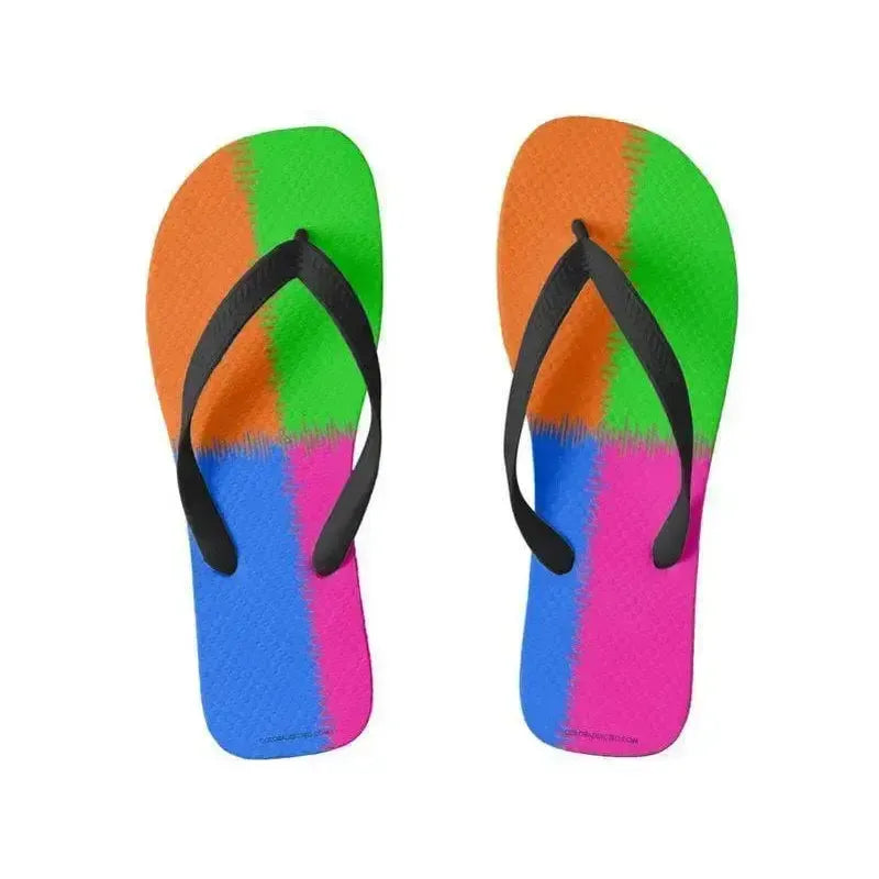 Flip Flops-QUARTERS Wide-Strap Flip Flops-Orange & Fuchsia & Blue & Green-from COLORADDICTED.COM-