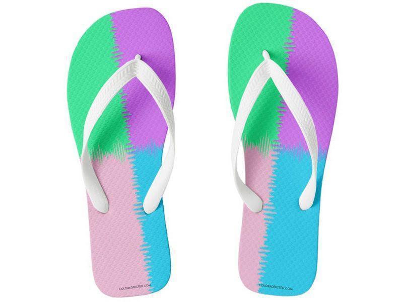 Flip Flops-QUARTERS Wide-Strap Flip Flops-Pink &amp; Light Blue &amp; Light Green &amp; Light Purple-from COLORADDICTED.COM-