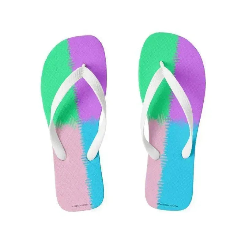 Flip Flops-QUARTERS Wide-Strap Flip Flops-Pink & Light Blue & Light Green & Light Purple-from COLORADDICTED.COM-