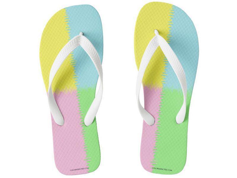 Flip Flops-QUARTERS Wide-Strap Flip Flops-Pink &amp; Light Blue &amp; Light Green &amp; Light Yellow-from COLORADDICTED.COM-