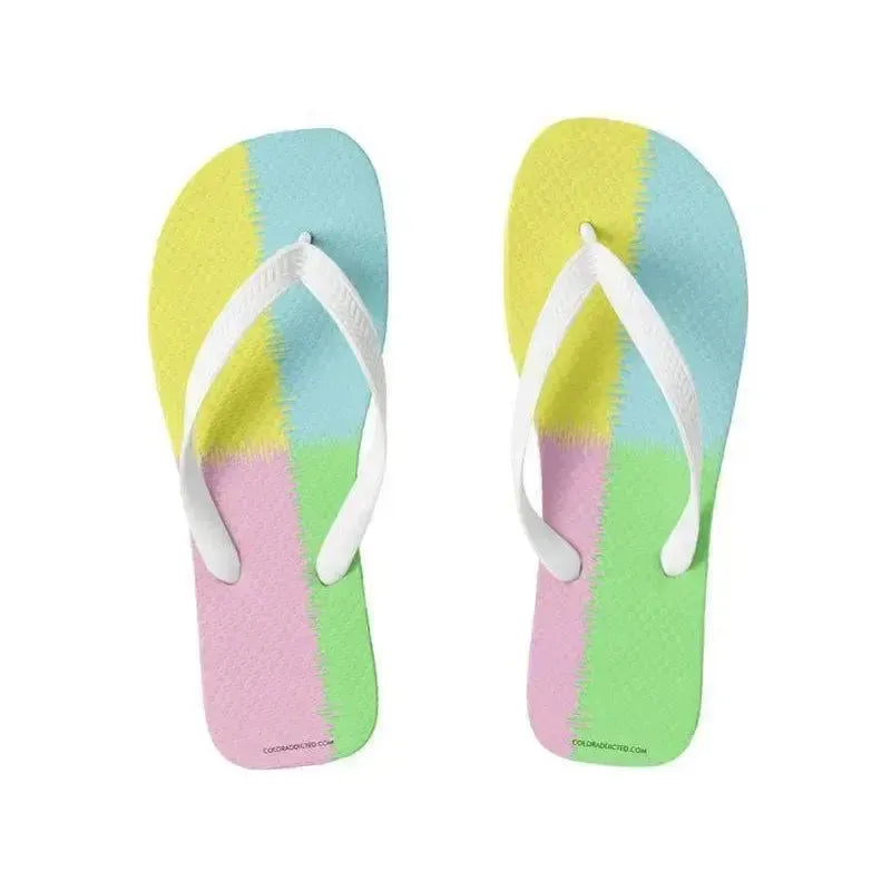 Flip Flops-QUARTERS Wide-Strap Flip Flops-Pink & Light Blue & Light Green & Light Yellow-from COLORADDICTED.COM-