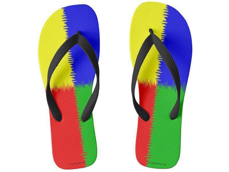 Flip Flops-QUARTERS Wide-Strap Flip Flops-Red &amp; Blue &amp; Green &amp; Yellow-from COLORADDICTED.COM-