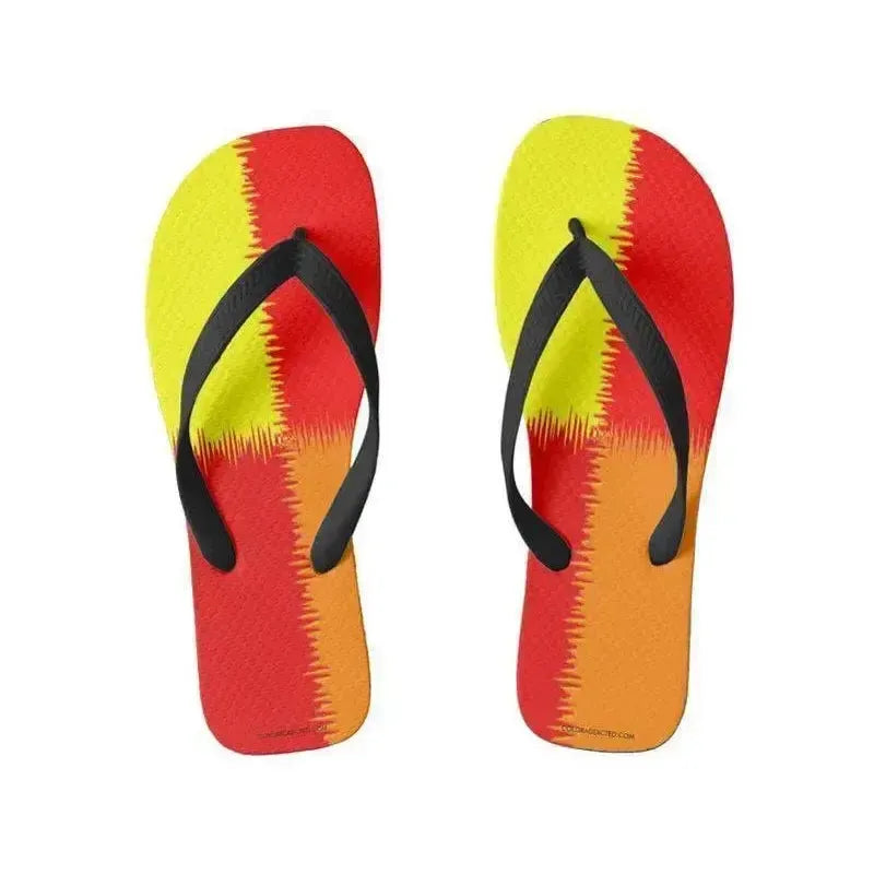 Flip Flops-QUARTERS Wide-Strap Flip Flops-Reds & Orange & Yellow-from COLORADDICTED.COM-