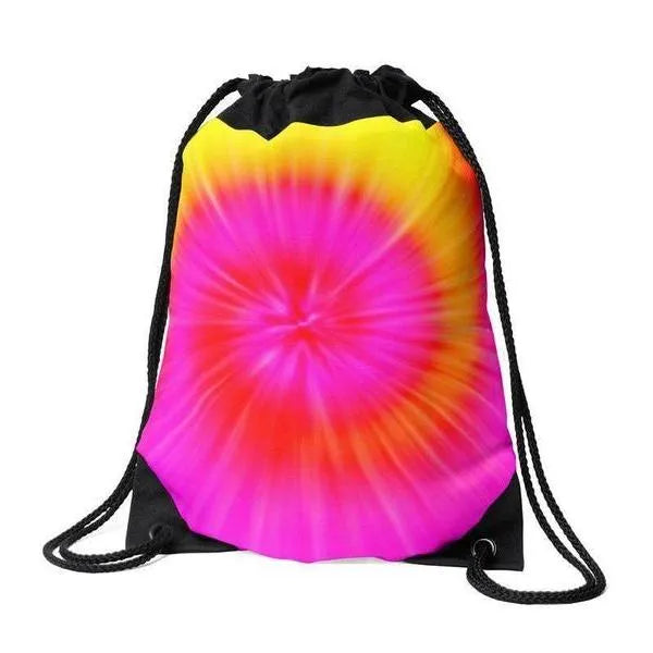 Drawstring Bags-TIE DYE Drawstring Bags-Fuchsias & Magentas & Reds & Oranges & Yellows-from COLORADDICTED.COM-