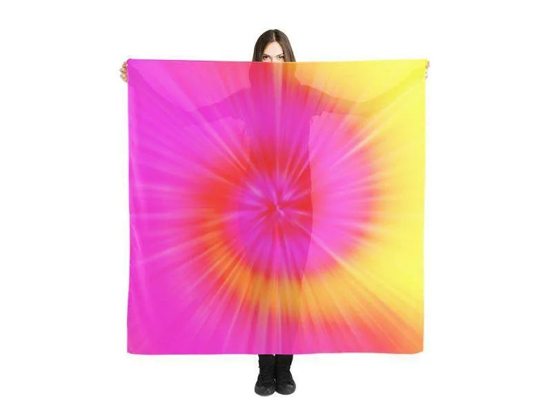 Large Square Scarves & Shawls-TIE DYE Large Square Scarves & Shawls-Fuchsias & Magentas & Reds & Oranges & Yellows-from COLORADDICTED.COM-