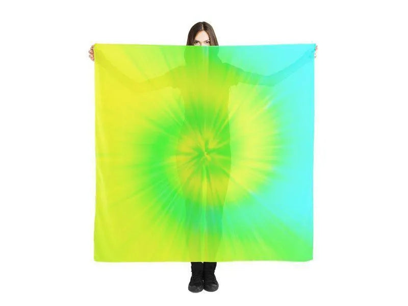 Large Square Scarves & Shawls-TIE DYE Large Square Scarves & Shawls-Yellows & Greens & Turquoise-from COLORADDICTED.COM-