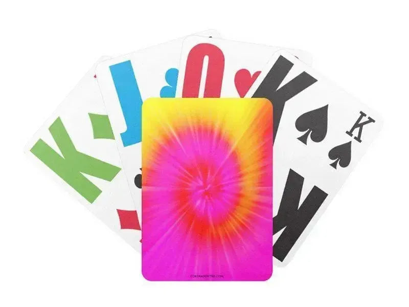 Playing Cards-TIE DYE Premium Bicycle® E-Z See® LoVision® Playing Cards for visually impaired players-Fuchsias & Magentas & Reds & Oranges & Yellows-from COLORADDICTED.COM-