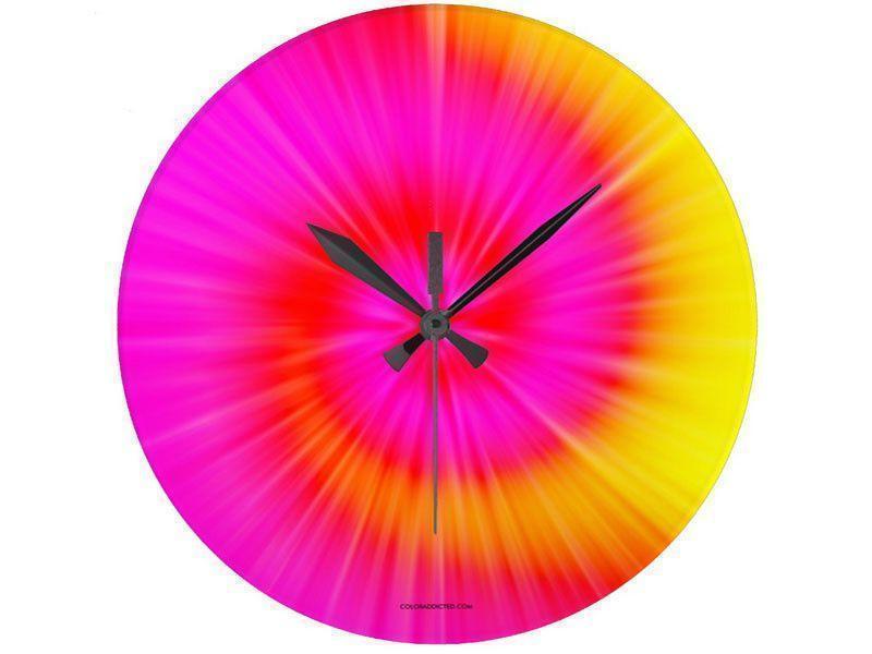 Wall Clocks-TIE DYE Round Wall Clocks-Fuchsias, Magentas, Reds, Oranges &amp; Yellows-from COLORADDICTED.COM-