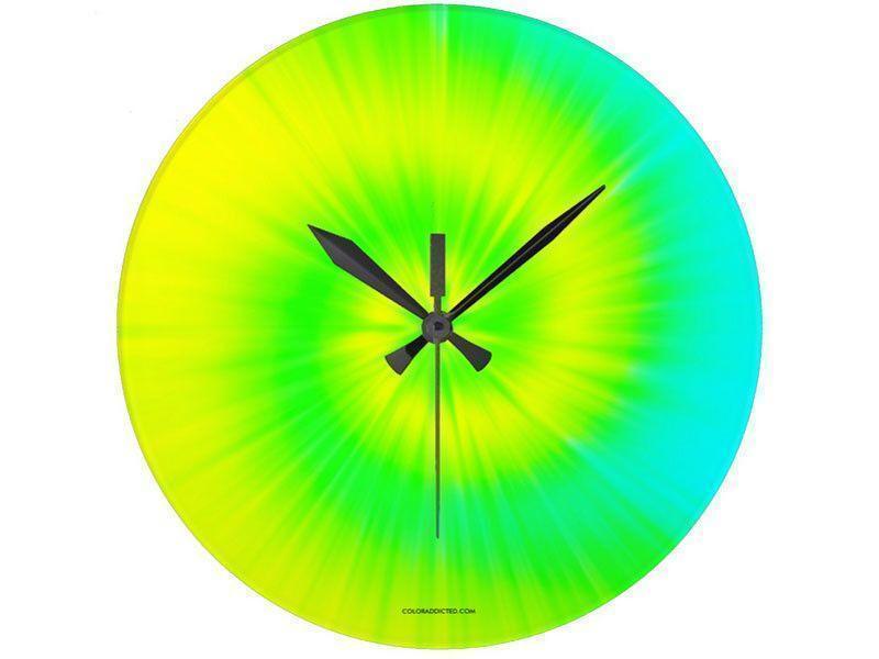 Wall Clocks-TIE DYE Round Wall Clocks-Yellows, Greens &amp; Turquoise-from COLORADDICTED.COM-
