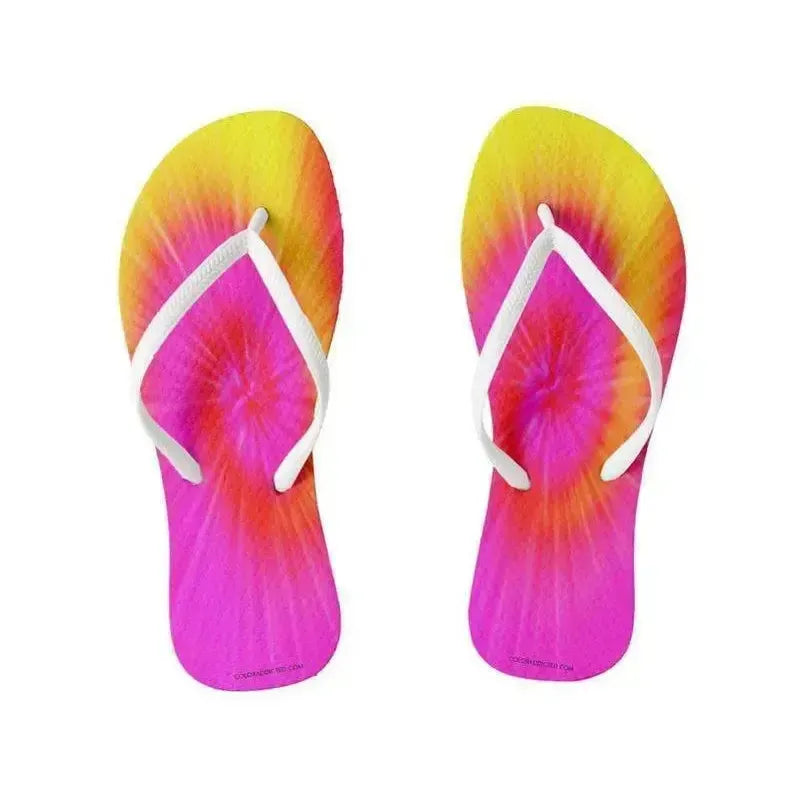 Flip Flops-TIE DYE Slim-Strap Flip Flops-Fuchsias & Magentas & Reds & Oranges & Yellows-from COLORADDICTED.COM-