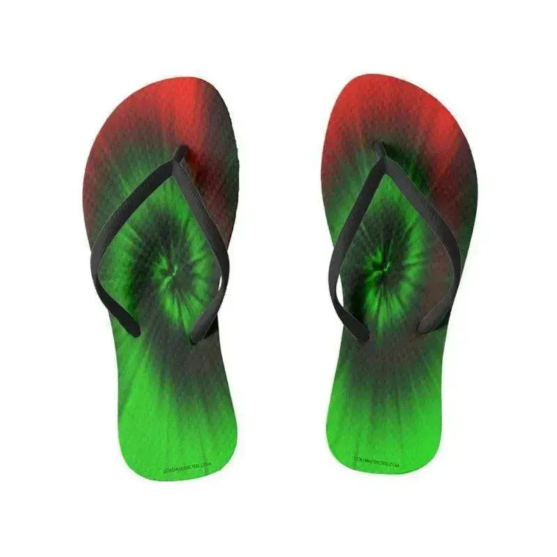 Flip Flops-TIE DYE Slim-Strap Flip Flops-Greens & Reds-from COLORADDICTED.COM-