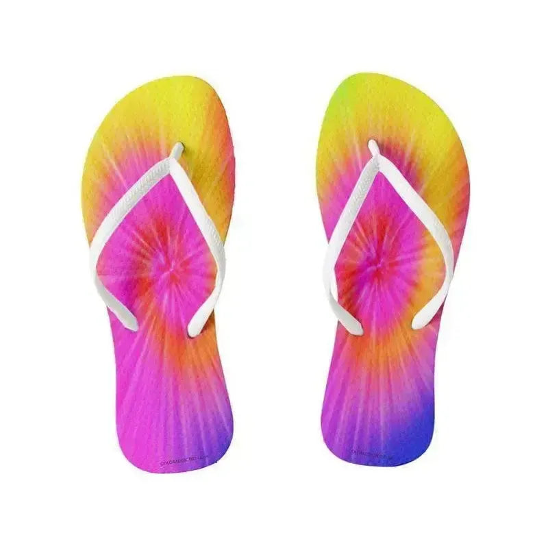 Flip Flops-TIE DYE Slim-Strap Flip Flops-Rainbow Colors-from COLORADDICTED.COM-