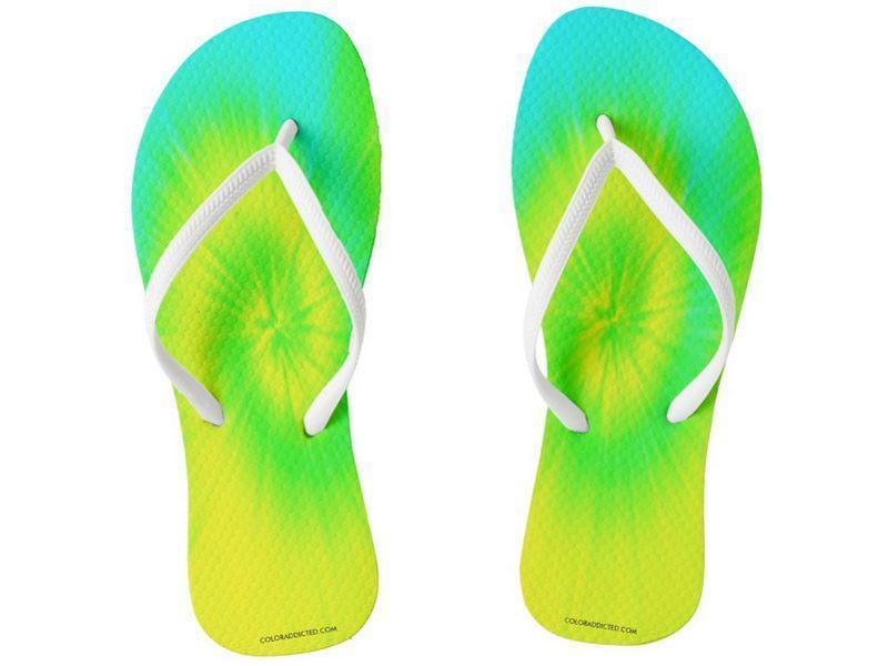 Flip Flops-TIE DYE Slim-Strap Flip Flops-Yellows &amp; Greens &amp; Turquoise-from COLORADDICTED.COM-