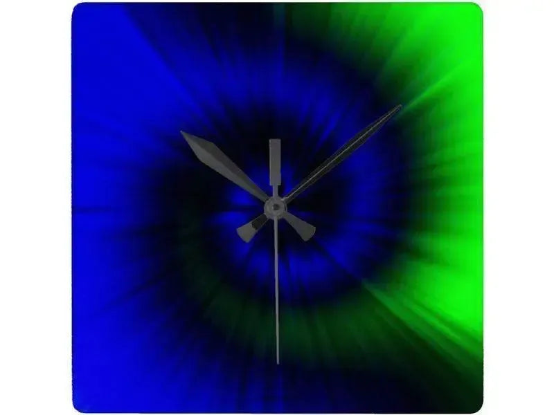 Wall Clocks-TIE DYE Square Wall Clocks-Blues & Greens-from COLORADDICTED.COM-