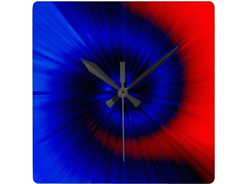 Wall Clocks-TIE DYE Square Wall Clocks-Blues &amp; Reds-from COLORADDICTED.COM-