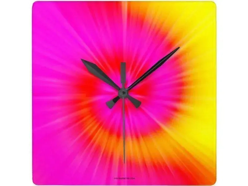 Wall Clocks-TIE DYE Square Wall Clocks-Fuchsias, Magentas, Reds, Oranges & Yellows-from COLORADDICTED.COM-