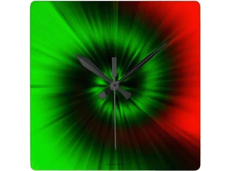 Wall Clocks-TIE DYE Square Wall Clocks-Greens & Reds-from COLORADDICTED.COM-
