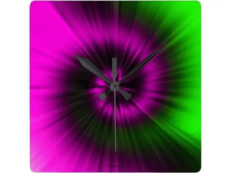 Wall Clocks-TIE DYE Square Wall Clocks-Magentas & Greens-from COLORADDICTED.COM-