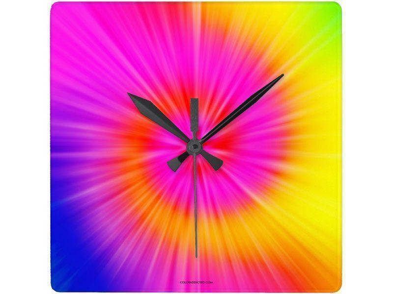 Wall Clocks-TIE DYE Square Wall Clocks-Rainbow Colors-from COLORADDICTED.COM-