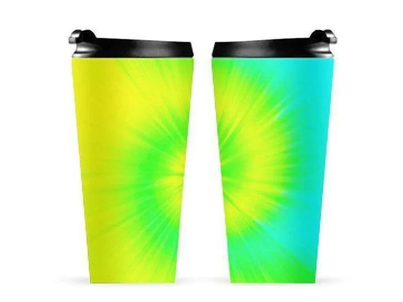 Travel Mugs-TIE DYE Travel Mugs-Yellows & Greens & Turquoise-from COLORADDICTED.COM-