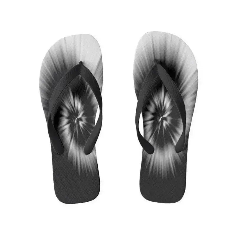 Flip Flops-TIE DYE Wide-Strap Flip Flops-Black & White-from COLORADDICTED.COM-