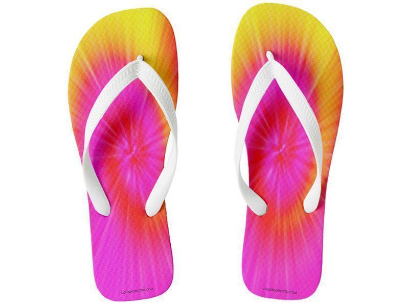 Flip Flops-TIE DYE Wide-Strap Flip Flops-Fuchsias &amp; Magentas &amp; Reds &amp; Oranges &amp; Yellows-from COLORADDICTED.COM-