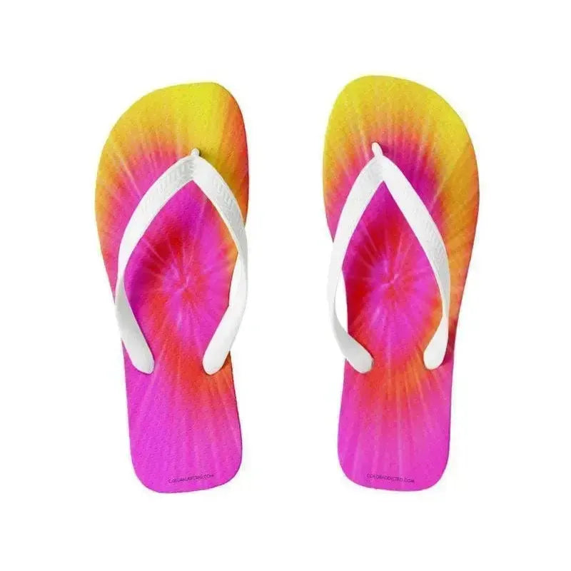 Flip Flops-TIE DYE Wide-Strap Flip Flops-Fuchsias & Magentas & Reds & Oranges & Yellows-from COLORADDICTED.COM-