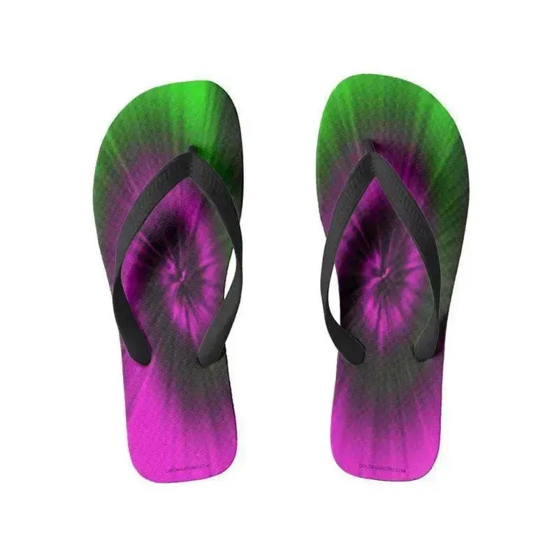 Flip Flops-TIE DYE Wide-Strap Flip Flops-Magentas & Greens-from COLORADDICTED.COM-