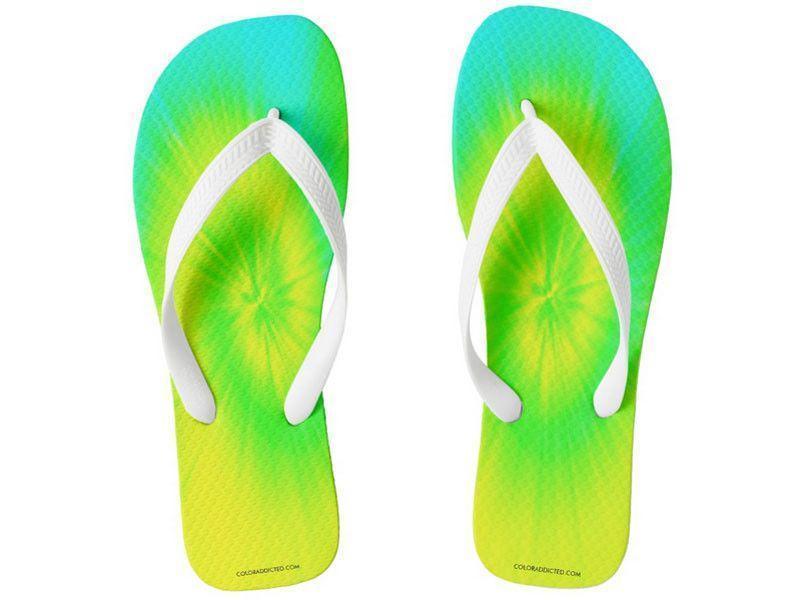 Flip Flops-TIE DYE Wide-Strap Flip Flops-Yellows &amp; Greens &amp; Turquoise-from COLORADDICTED.COM-