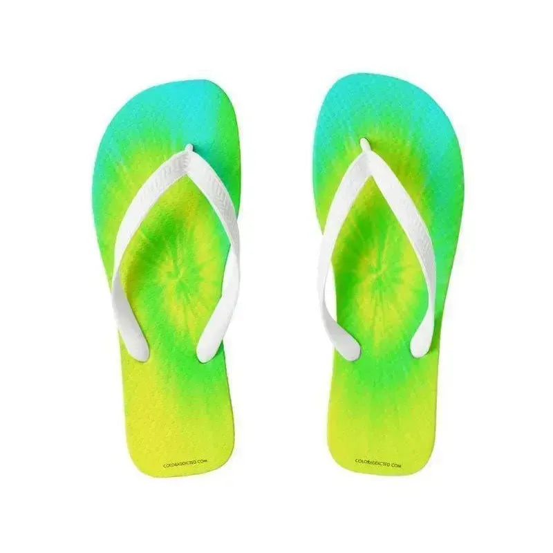 Flip Flops-TIE DYE Wide-Strap Flip Flops-Yellows & Greens & Turquoise-from COLORADDICTED.COM-