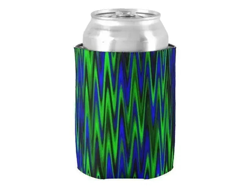 Can Cooler Sleeves – Can Koozies-WAVY #1 Bottle & Can Cooler Sleeves – Bottle & Can Koozies-Blues & Greens-from COLORADDICTED.COM-