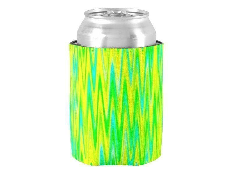 Can Cooler Sleeves – Can Koozies-WAVY #1 Bottle &amp; Can Cooler Sleeves – Bottle &amp; Can Koozies-Greens &amp; Yellows &amp; Light Blues-from COLORADDICTED.COM-