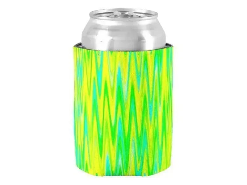 Can Cooler Sleeves – Can Koozies-WAVY #1 Bottle & Can Cooler Sleeves – Bottle & Can Koozies-Greens & Yellows & Light Blues-from COLORADDICTED.COM-