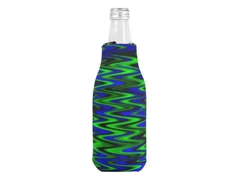 Bottle Cooler Sleeves – Bottle Koozies-WAVY #1 Bottle Cooler Sleeves – Bottle Koozies-Blues & Greens-from COLORADDICTED.COM-