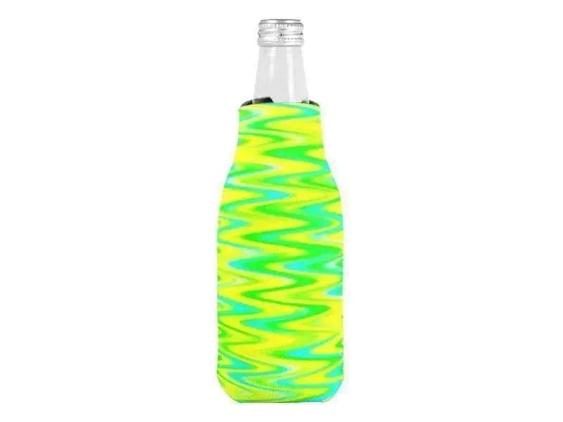 Bottle Cooler Sleeves – Bottle Koozies-WAVY #1 Bottle Cooler Sleeves – Bottle Koozies-Greens & Yellows & Light Blues-from COLORADDICTED.COM-
