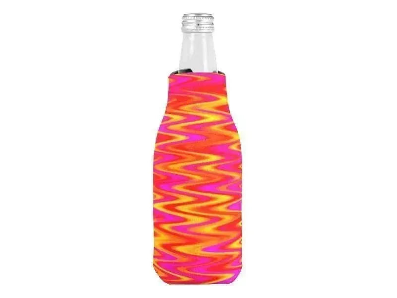 Bottle Cooler Sleeves – Bottle Koozies-WAVY #1 Bottle Cooler Sleeves – Bottle Koozies-Reds & Oranges & Yellows & Fuchsias-from COLORADDICTED.COM-